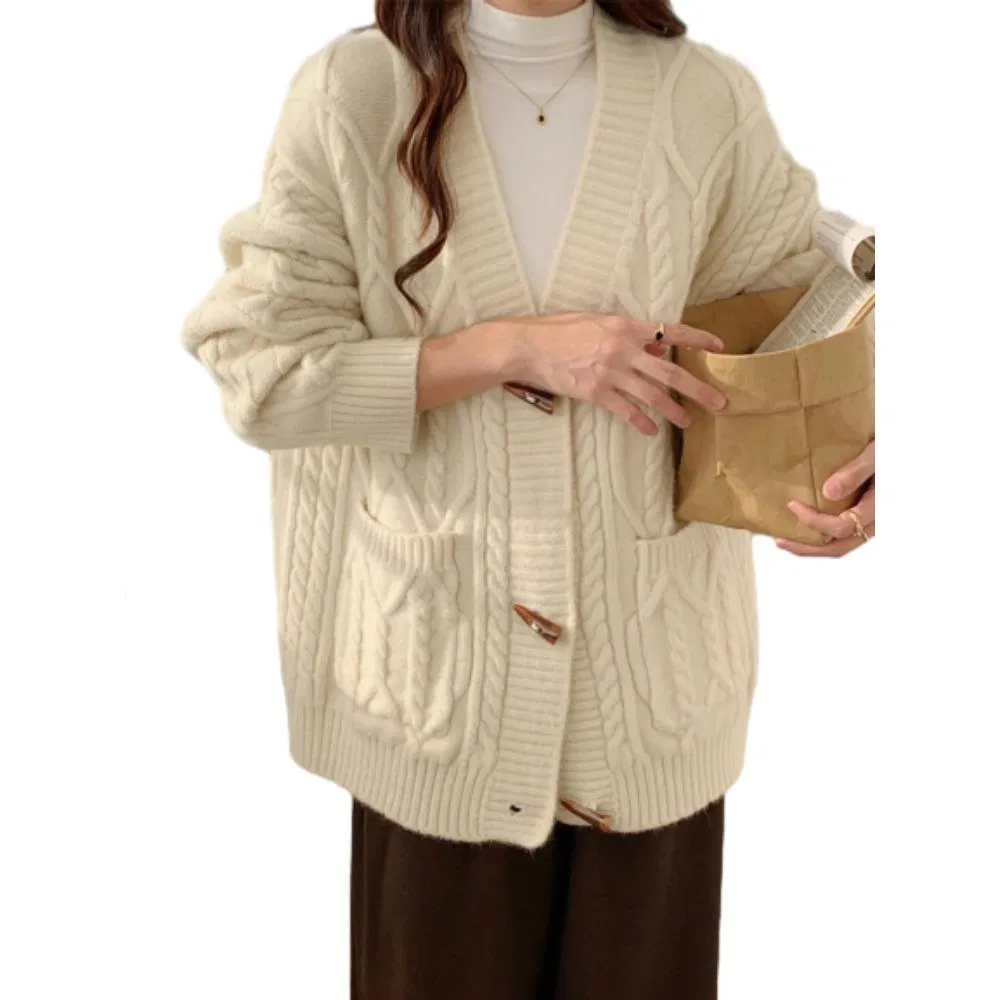 Suéter Cárdigan de punto con Botón de Cuerno Corto para Mujer Elegante más vendido al por mayor