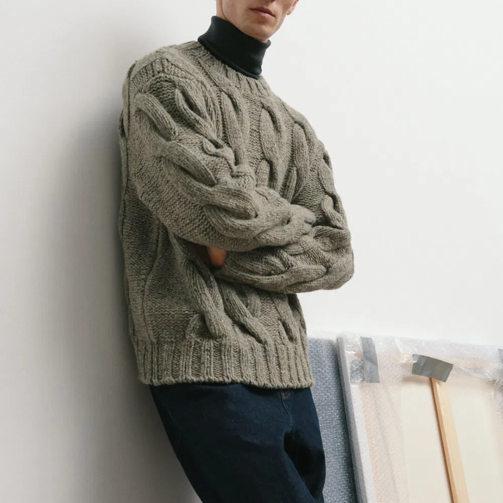 Suéter de algodón de moda del jersey de los hombres suaves al por mayor de encargo 2025