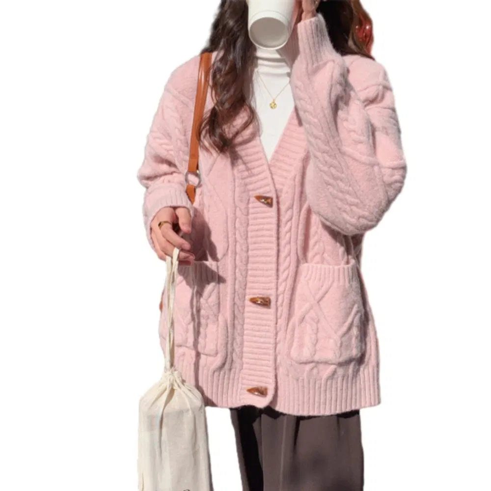 Suéter Cárdigan de punto con Botón de Cuerno Corto para Mujer Elegante más vendido al por mayor
