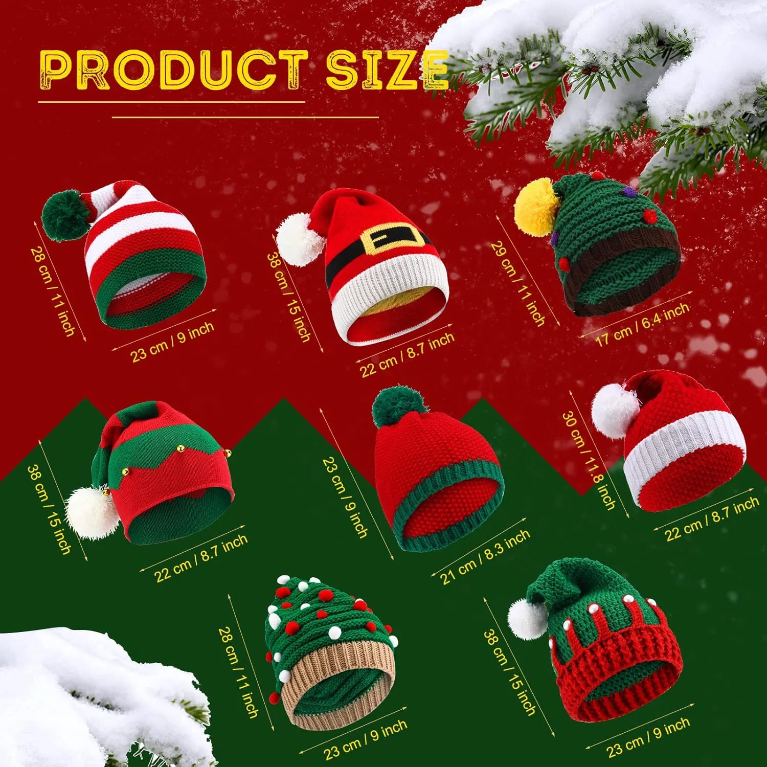 Gorros de Papá Noel de Ganchillo de Punto de Invierno, Gorros de Navidad para Adultos, Gorro de Elfo con POMPONES, Fiesta de Navidad Divertida, Año Nuevo, Vacaciones, Accesorios de Navidad, Gorros de Decoración