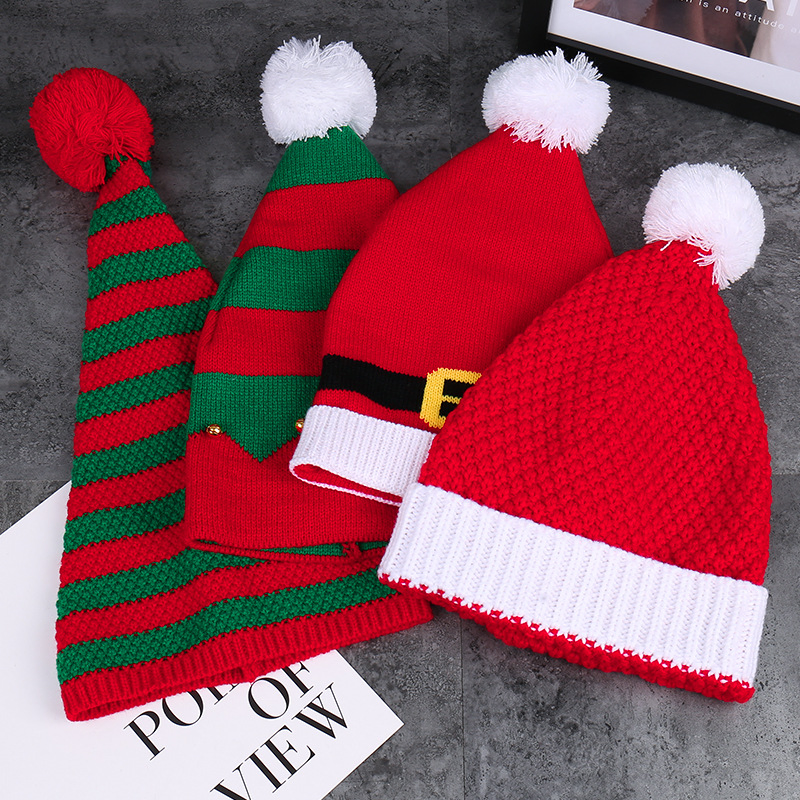 Gorros de Papá Noel de Ganchillo de Punto de Invierno, Gorros de Navidad para Adultos, Gorro de Elfo con POMPONES, Fiesta de Navidad Divertida, Año Nuevo, Vacaciones, Accesorios de Navidad, Gorros de Decoración