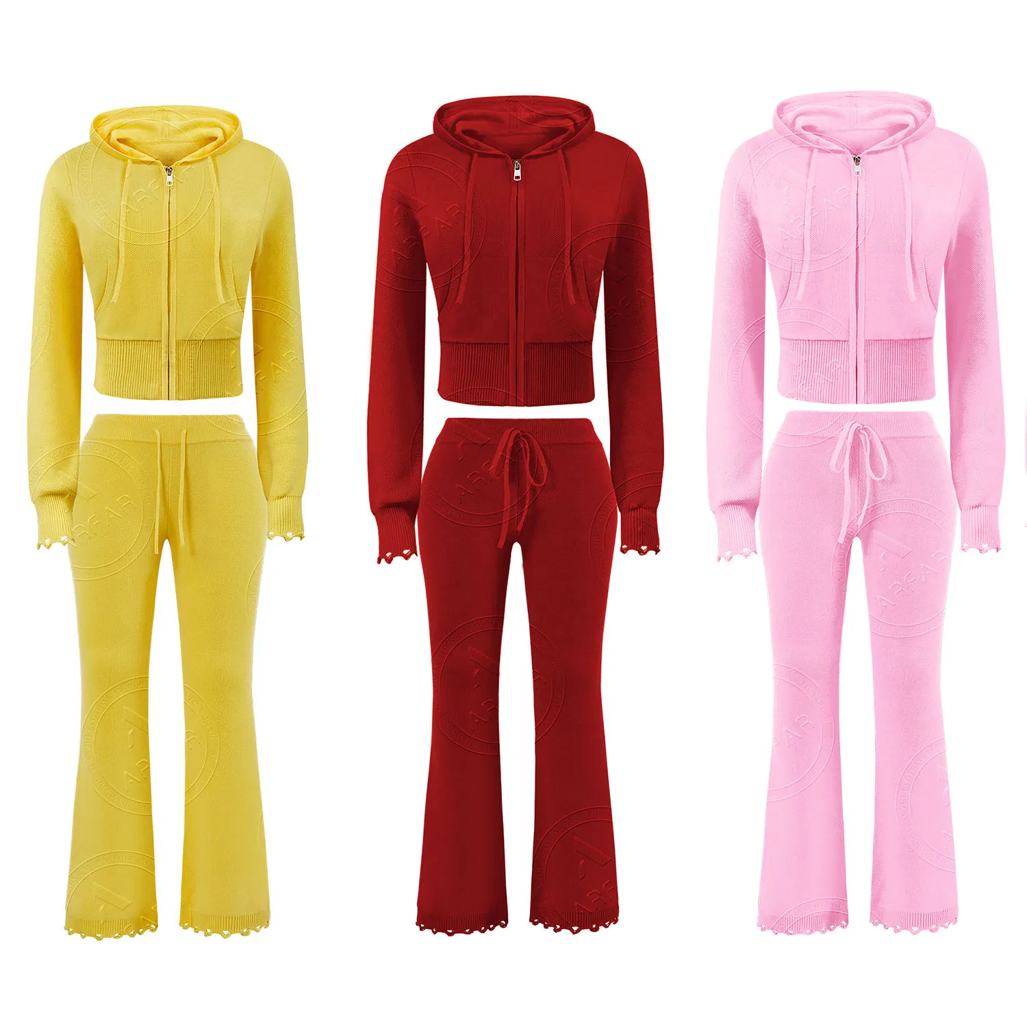 Conjunto de Prendas de Punto para Invierno, Sudaderas con Capucha y Cremallera de Punto Desgastadas para Mujer, Pantalones de Punto Más Largos, Conjuntos de Chándal de 2 Piezas para Mujer