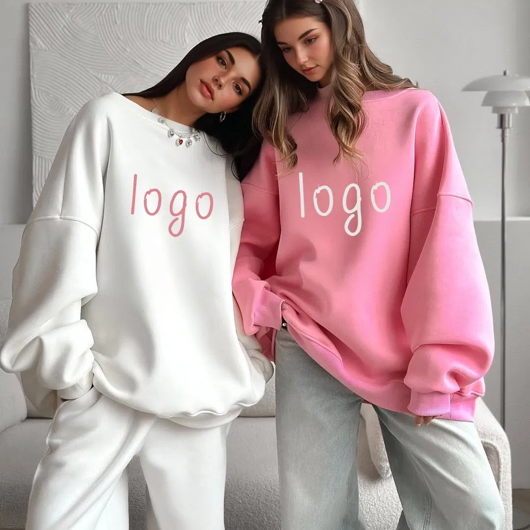 Venta al por mayor Jersey Amarillo con Cuello Redondo, Sudadera con Capucha Sin Cordones, Sudaderas Lisas de Lana, Sudadera de Gran Tamaño de Algodón Pesado Sin Bolsillo para Mujer
