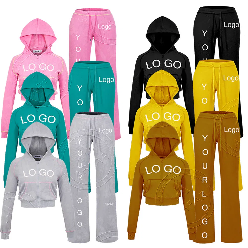 Conjuntos de Punto de Gofres para Mujer, Chándales, Jogger, Conjunto de 2 Piezas, Sudadera con Capucha de Algodón, Chándales, Conjunto de Salón para Mujer