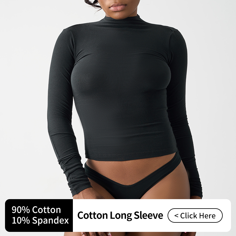 Sk1261 Camiseta Simulada de Algodón para Mujer & prime;s Camiseta de Manga Larga con Cuello Semi Alto y Base para Ejercicios de Yoga en Casa.