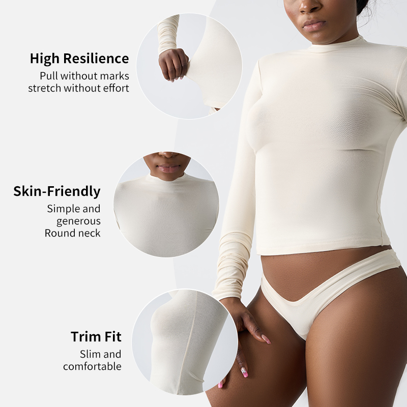 Sk1261 Camiseta Simulada de Algodón para Mujer & prime;s Camiseta de Manga Larga con Cuello Semi Alto y Base para Ejercicios de Yoga en Casa.