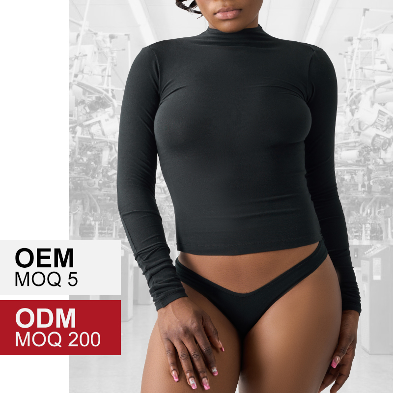 Sk1261 Camiseta Simulada de Algodón para Mujer & prime;s Camiseta de Manga Larga con Cuello Semi Alto y Base para Ejercicios de Yoga en Casa.