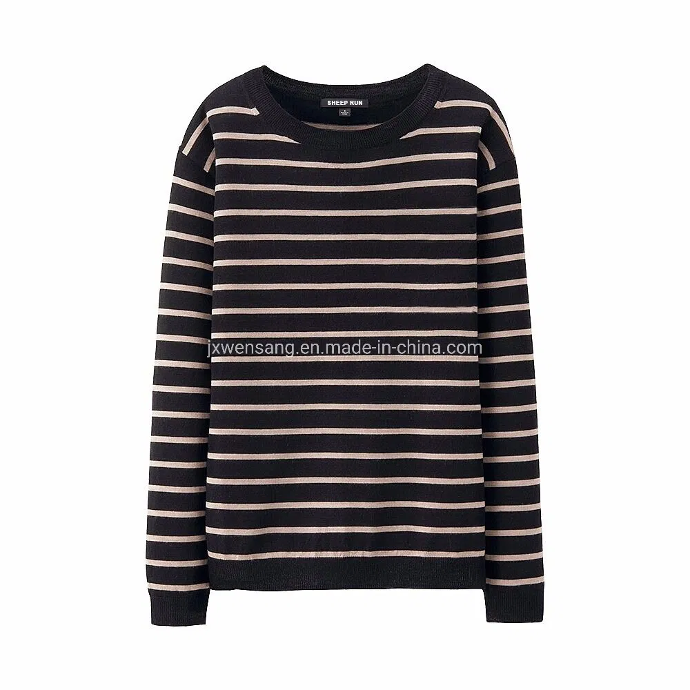 Jersey Merino para hombre & prime; s Tejido Natural Australiano 100% Tejido de punto Azul Oscuro Suéter a rayas Merino con cuello redondo