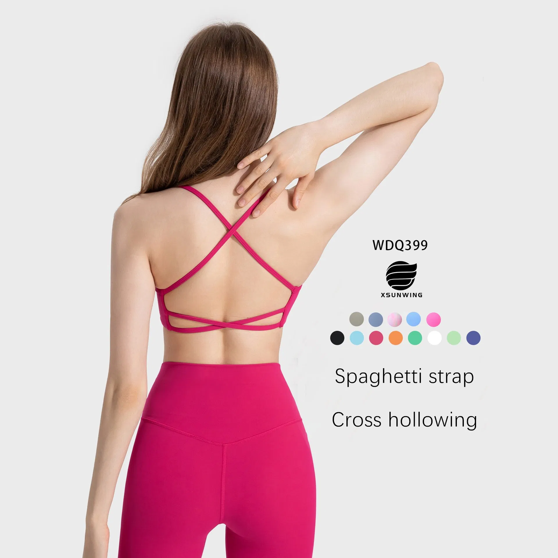 Xsunwing Logotipo Personalizado Sling A Prueba De Golpes Cuello Cuadrado Gimnasio Fitness Entrenamiento Top Sujetador De Yoga Cruz Sexy Sujetadores Deportivos Sin Espalda Mujeres Wdq399