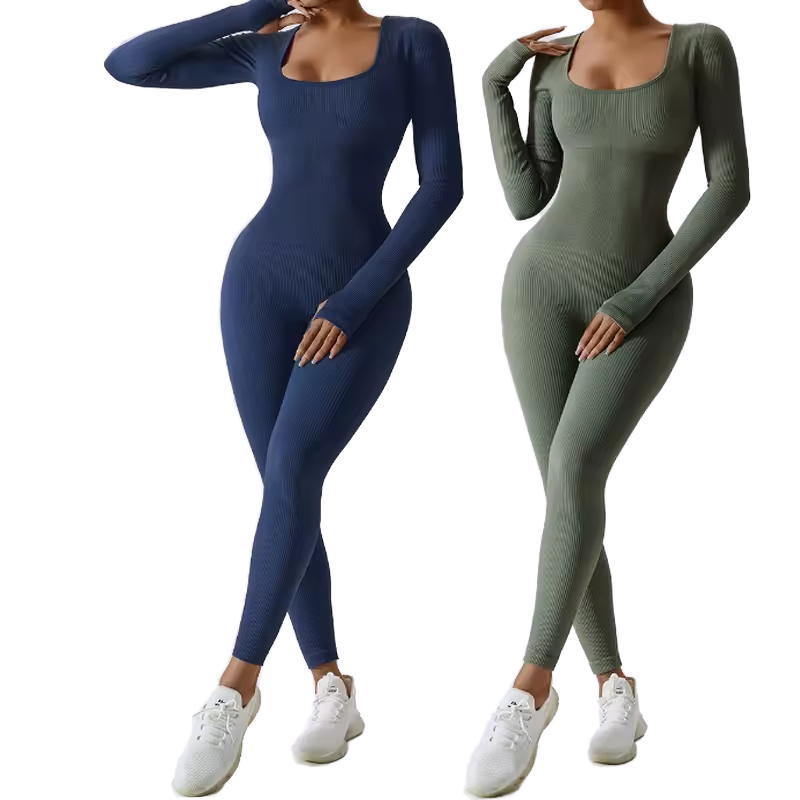 Nuevo Mono de Yoga de Manga Larga de Punto de Hilo Sin Costuras, Transpirable, de Secado Rápido, para Correr, Traje Deportivo, Mono Deportivo