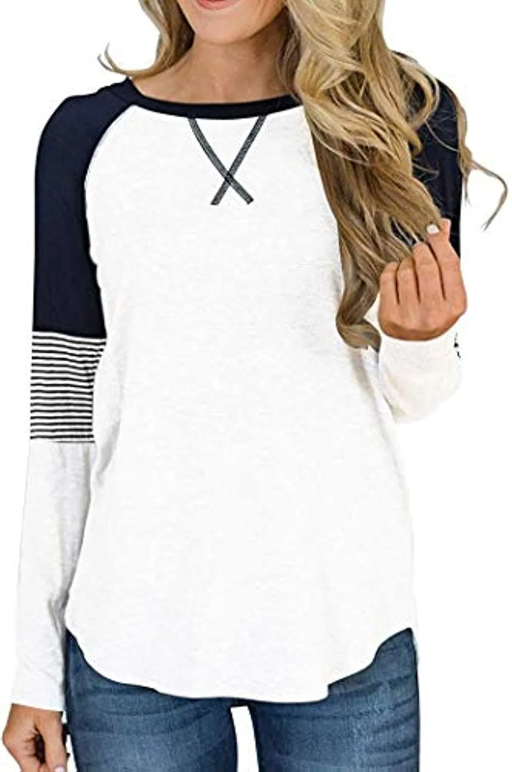 Túnica de Bloque de Color con Estampado de Leopardo para Mujer Camisas de Manga Larga con Cuello Redondo Blusas Casuales a Rayas Tops