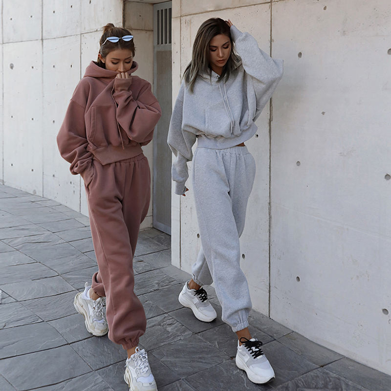 Conjuntos de ropa para Mujer y prime;s Chándal Personalizado de 2 Piezas para Gimnasio Pantalones deportivos y Sudadera con capucha para correr de gran tamaño para Mujer