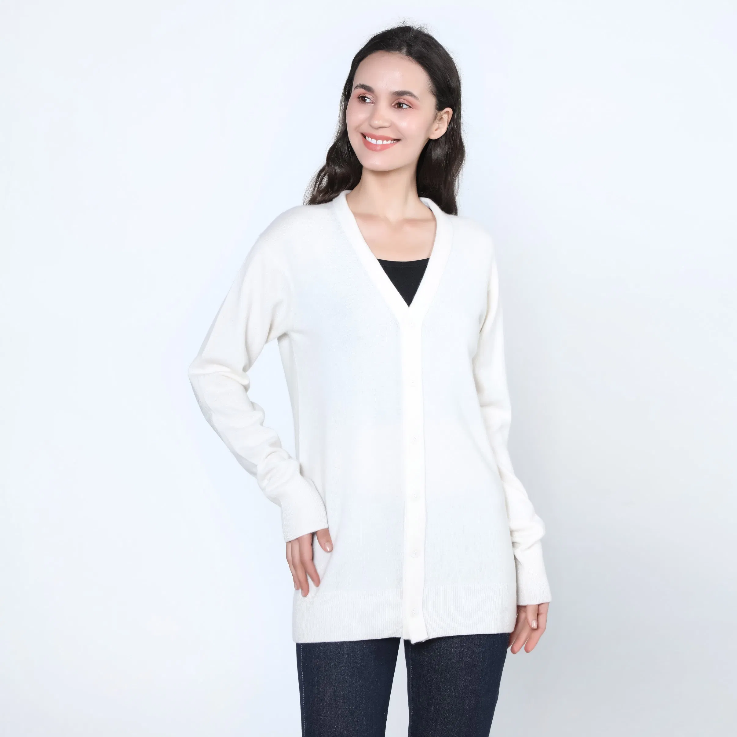 Cárdigan de Cachemira 100% de Moda para Mujer con Cuello en V Profundo Informal Más Popular