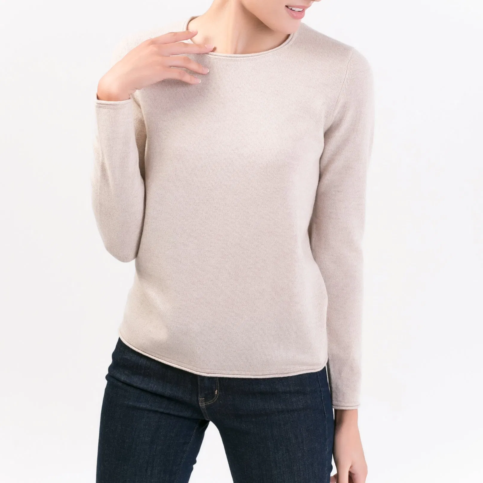 Suéteres de jersey de cuello redondo de Cachemira Premium Clásicos más populares para mujer&prime;S