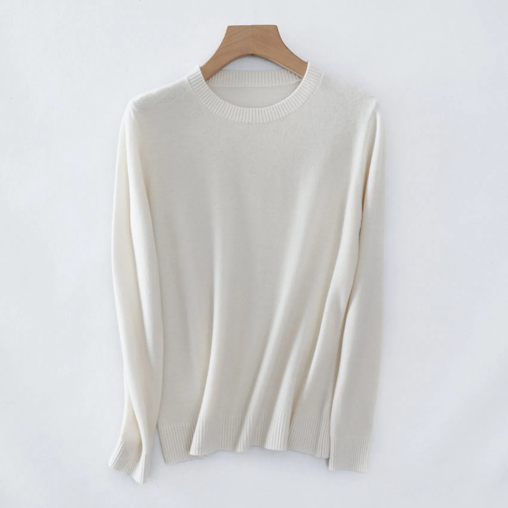 Suéter de Jersey de Lana Merino con Cuello Redondo de Moda Clásica para Mujer Popular al por Mayor