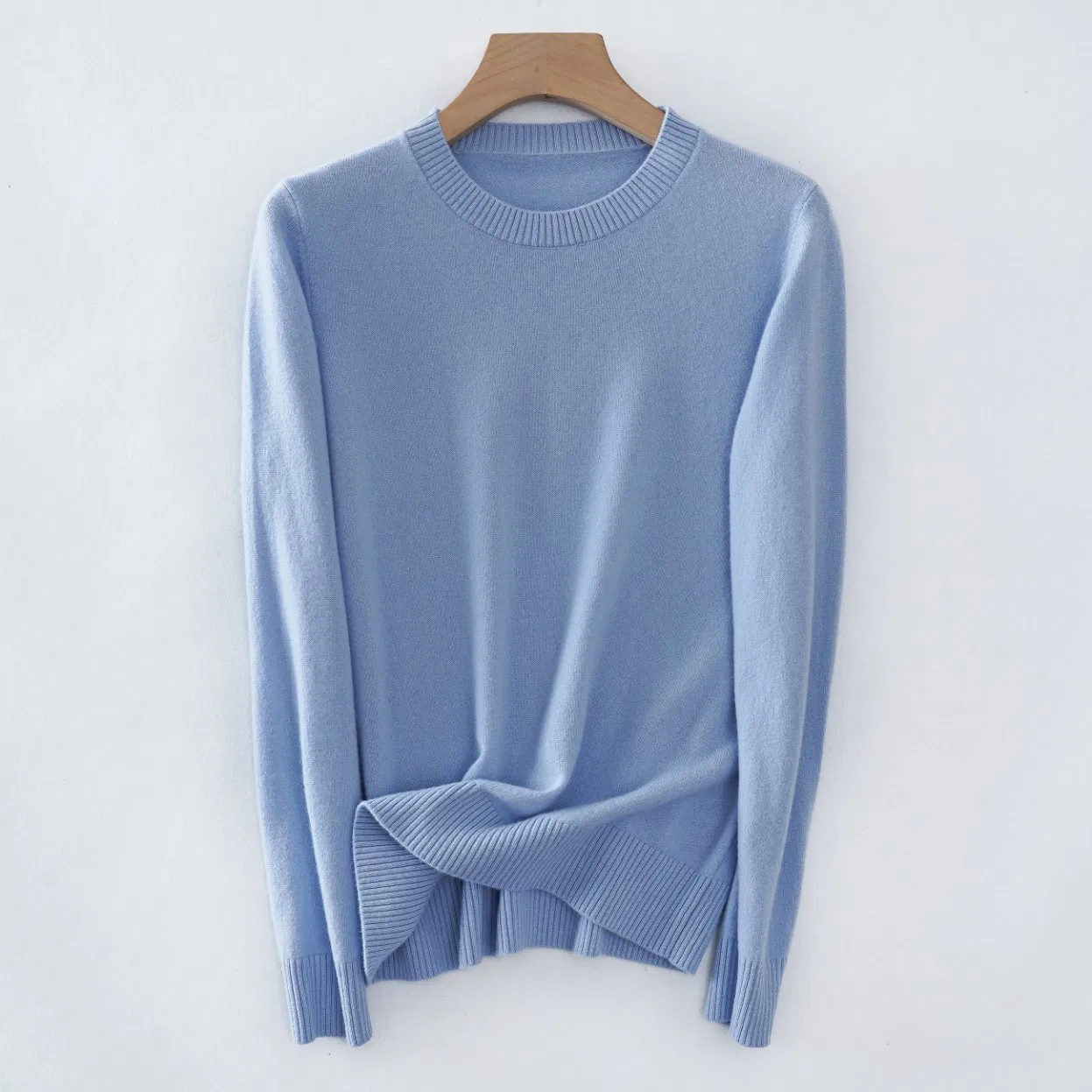 Suéter de Jersey de Lana Merino con Cuello Redondo de Moda Clásica para Mujer Popular al por Mayor