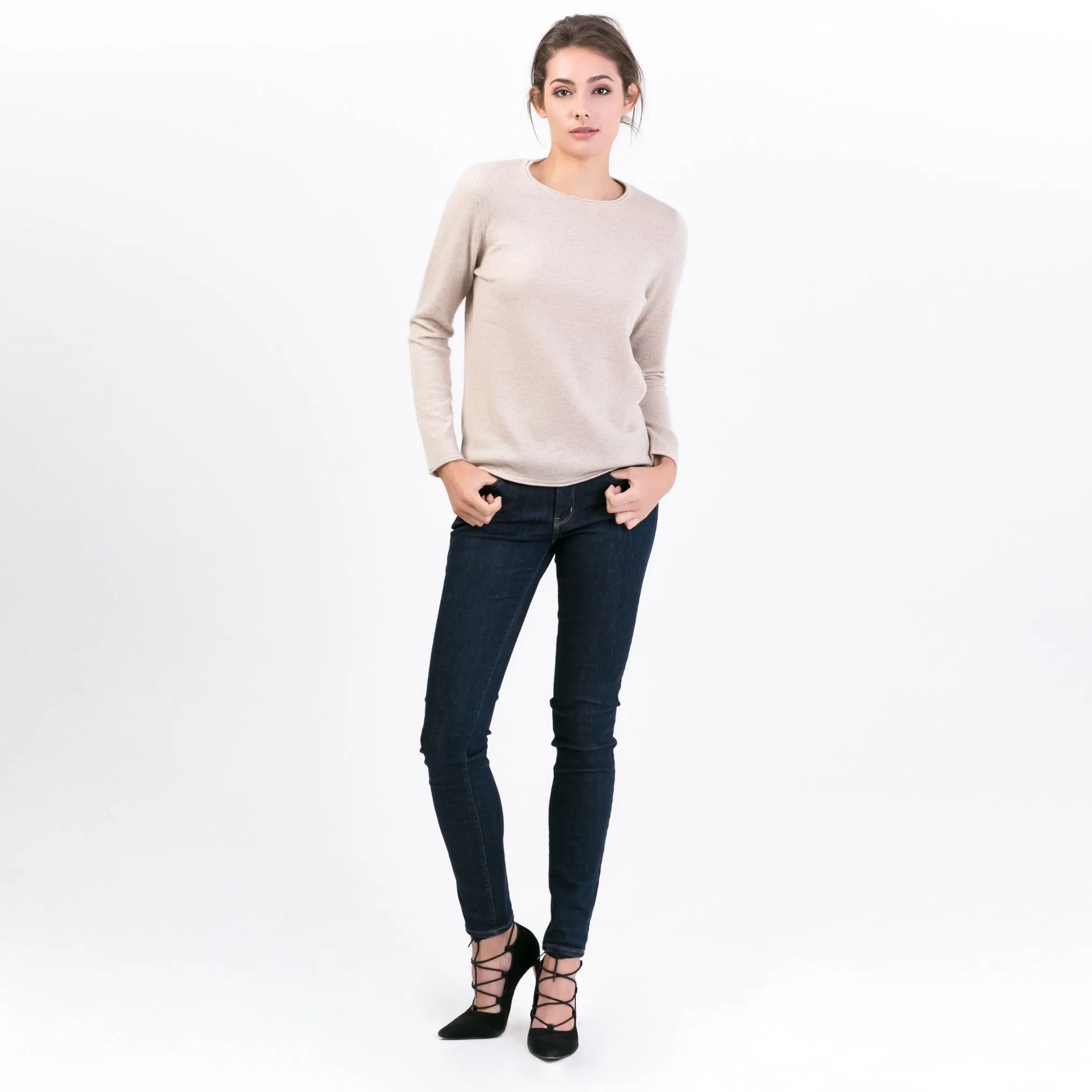 Suéteres de jersey de cuello redondo de Cachemira Premium Clásicos más populares para mujer&prime;S