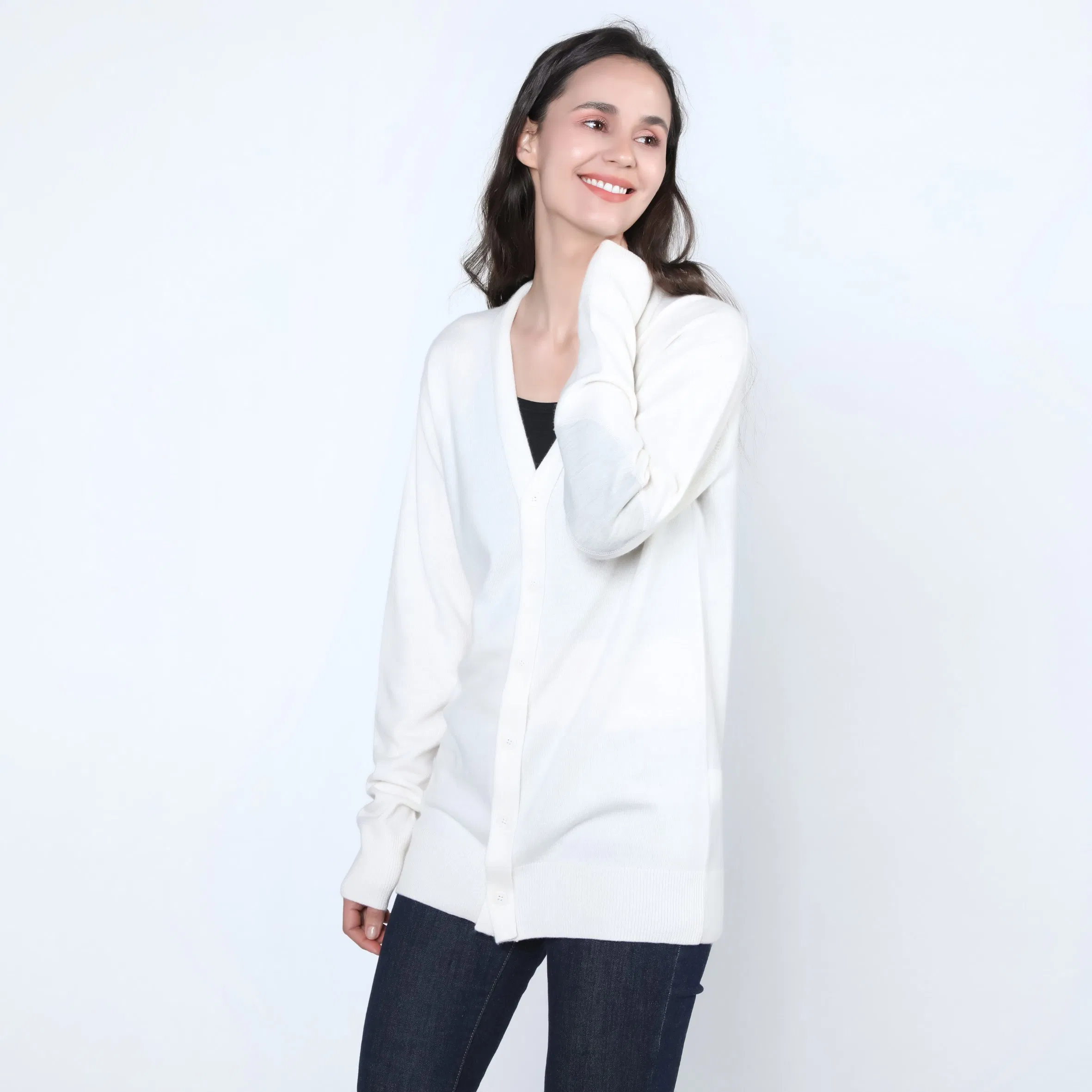 Cárdigan de Cachemira 100% de Moda para Mujer con Cuello en V Profundo Informal Más Popular