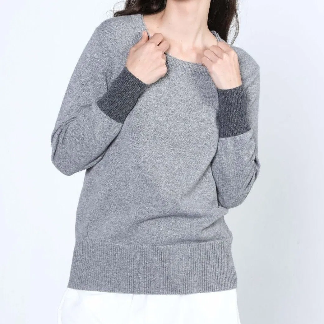 Suéter de cachemira con Cuello Redondo Clásico de Dos Tonos a la Moda para Mujer