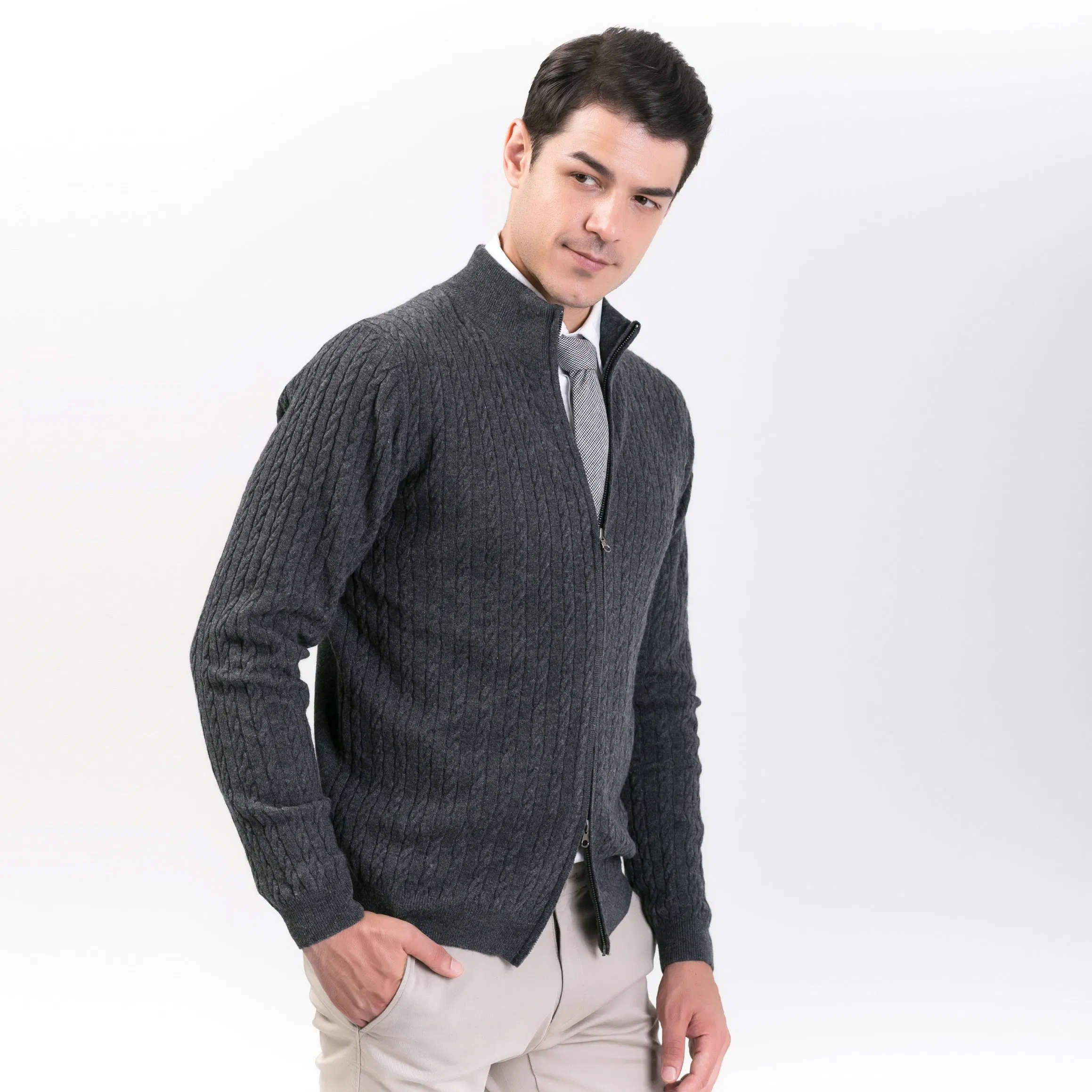 Suéter Cárdigan con cremallera Doble de cachemira de lana de moda para hombre′S
