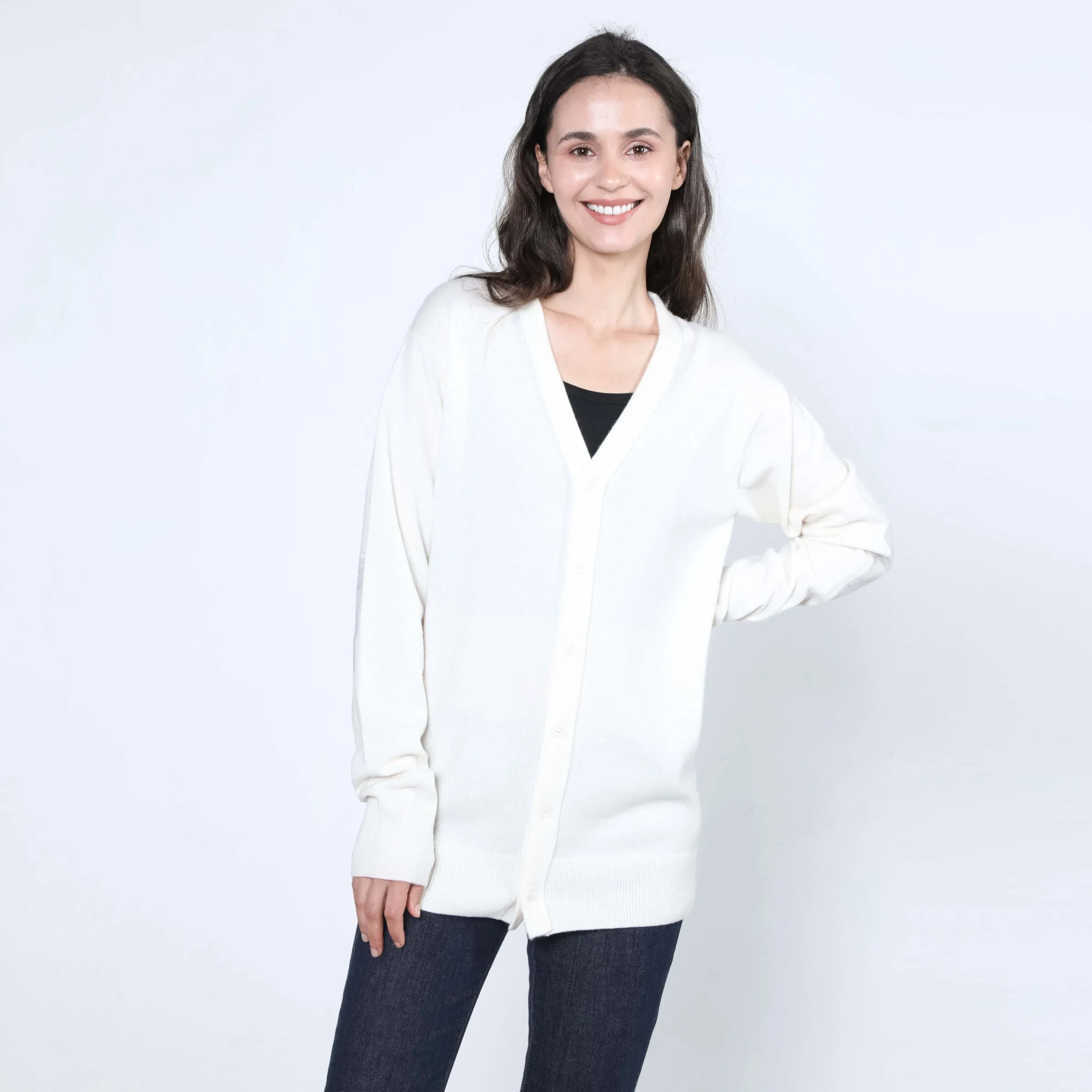 Cárdigan de Cachemira 100% de Moda para Mujer con Cuello en V Profundo Informal Más Popular