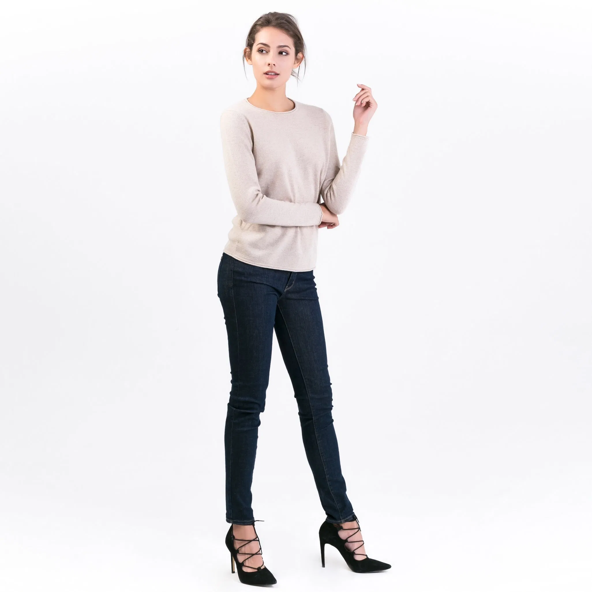 Suéteres de jersey de cuello redondo de Cachemira Premium Clásicos más populares para mujer&prime;S
