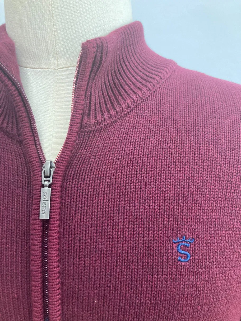 Suéter para hombre & prime; S Cárdigan de punto Suéter de algodón Rojo con cremallera completa