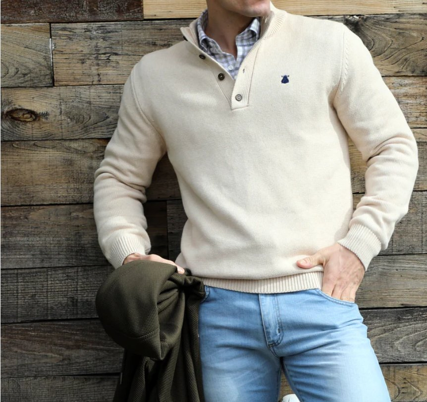 Suéter de moda para hombre Jersey de punto 100% algodón con bordado y botón