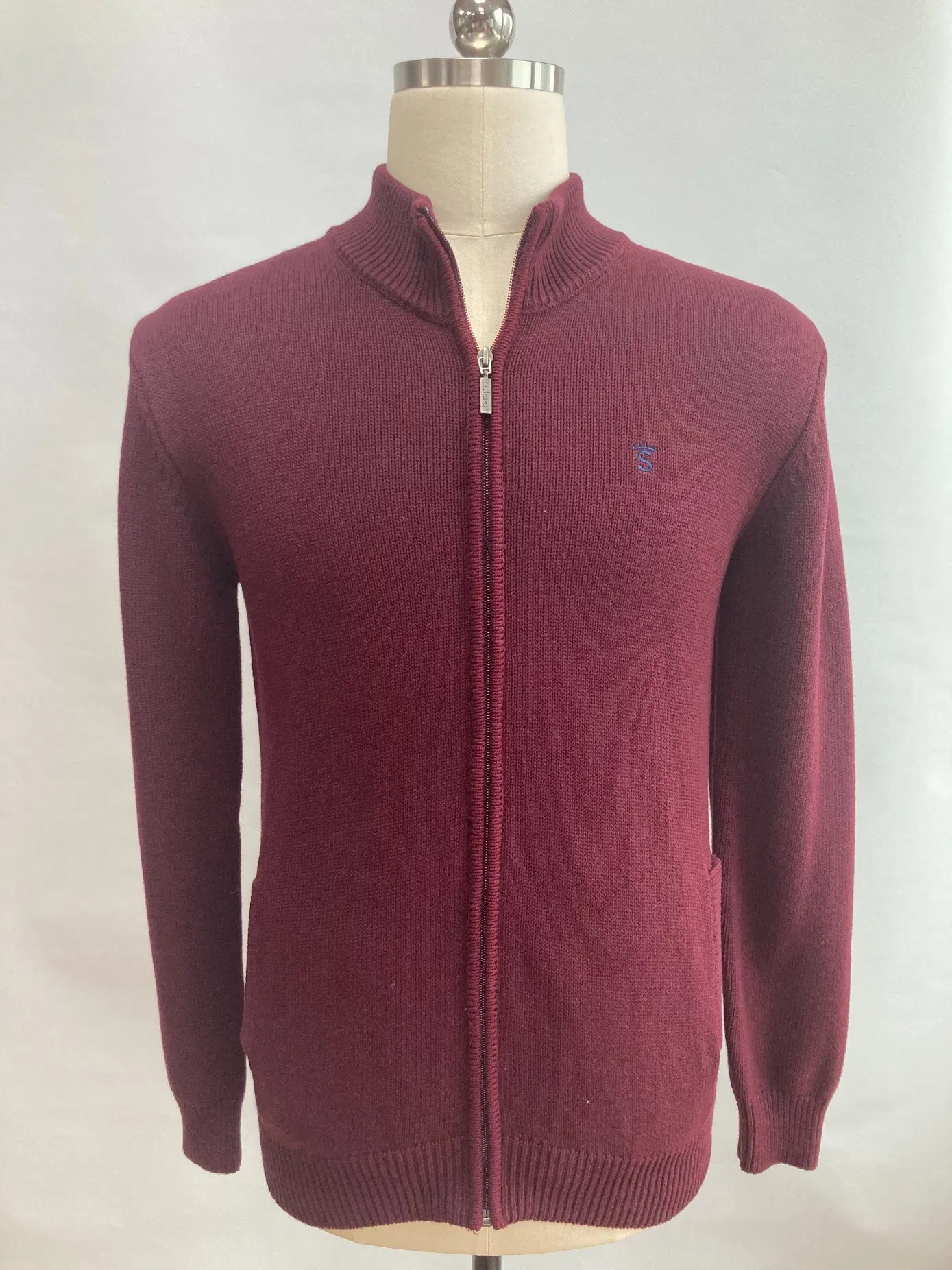 Suéter para hombre & prime; S Cárdigan de punto Suéter de algodón Rojo con cremallera completa