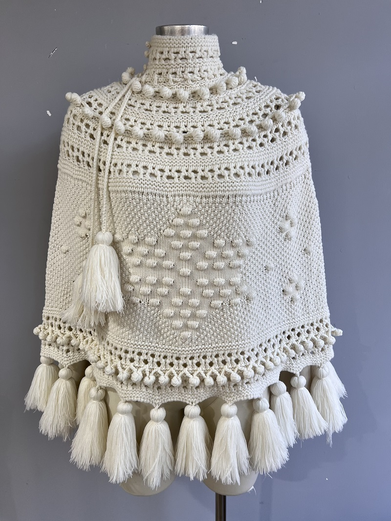 Ropa de suéter de punto Poncho de ganchillo de moda para mujer y prime con diseño Pointelle