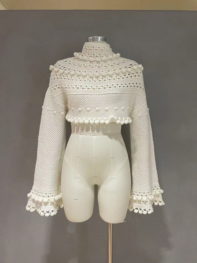 Suéter de punto de ganchillo de moda para mujer y primer jersey con diseño de Pointelle