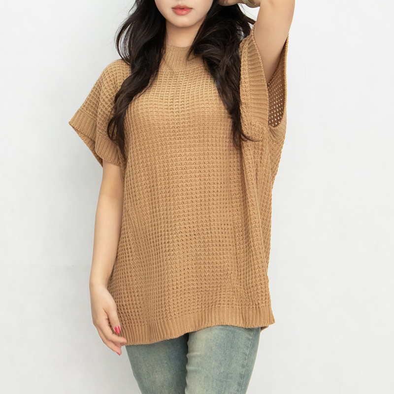 Suéter de Punto Ligero con Cuello Redondo y Logotipo Personalizado Para Mujer & amp;prime; s Jersey de Manga Corta con Alas de Murciélago y Cuello redondo