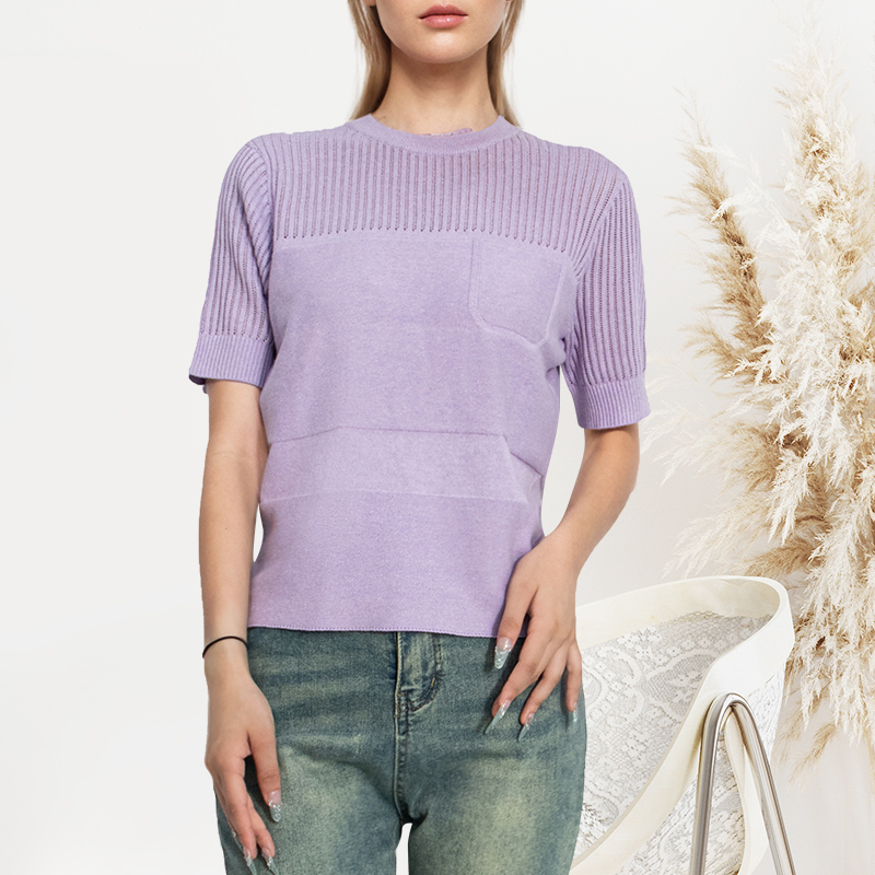 Suéter de manga corta Suéter de camiseta de jersey de mujer&prime;s a granel
