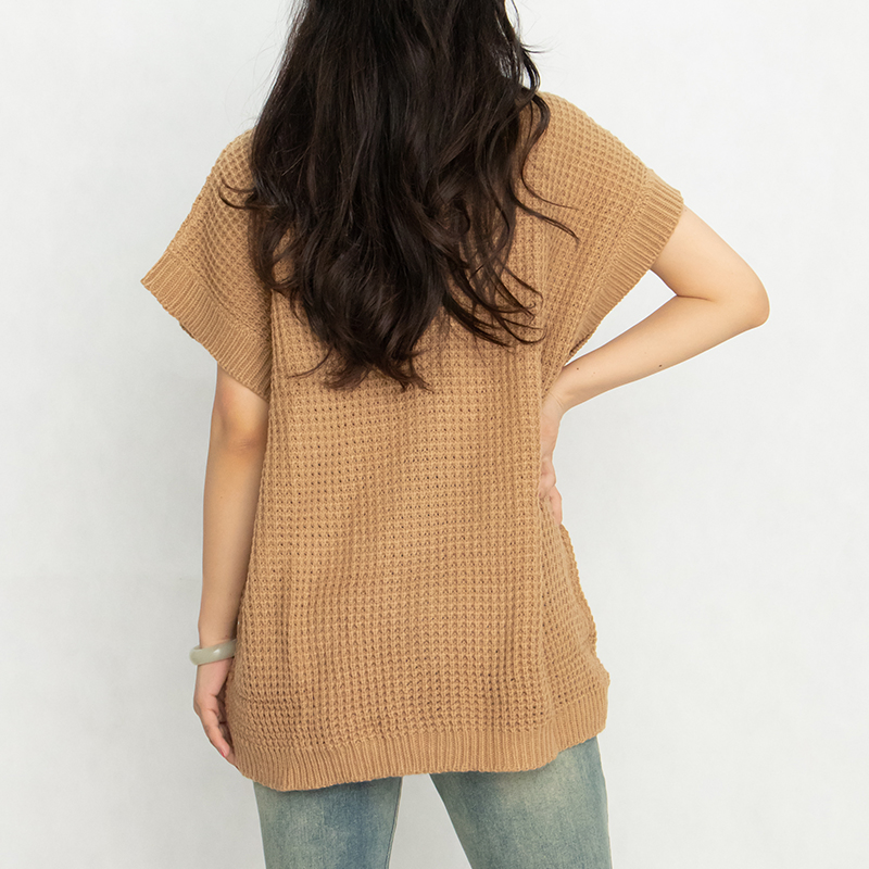 Suéter de Punto Ligero con Cuello Redondo y Logotipo Personalizado Para Mujer & amp;prime; s Jersey de Manga Corta con Alas de Murciélago y Cuello redondo