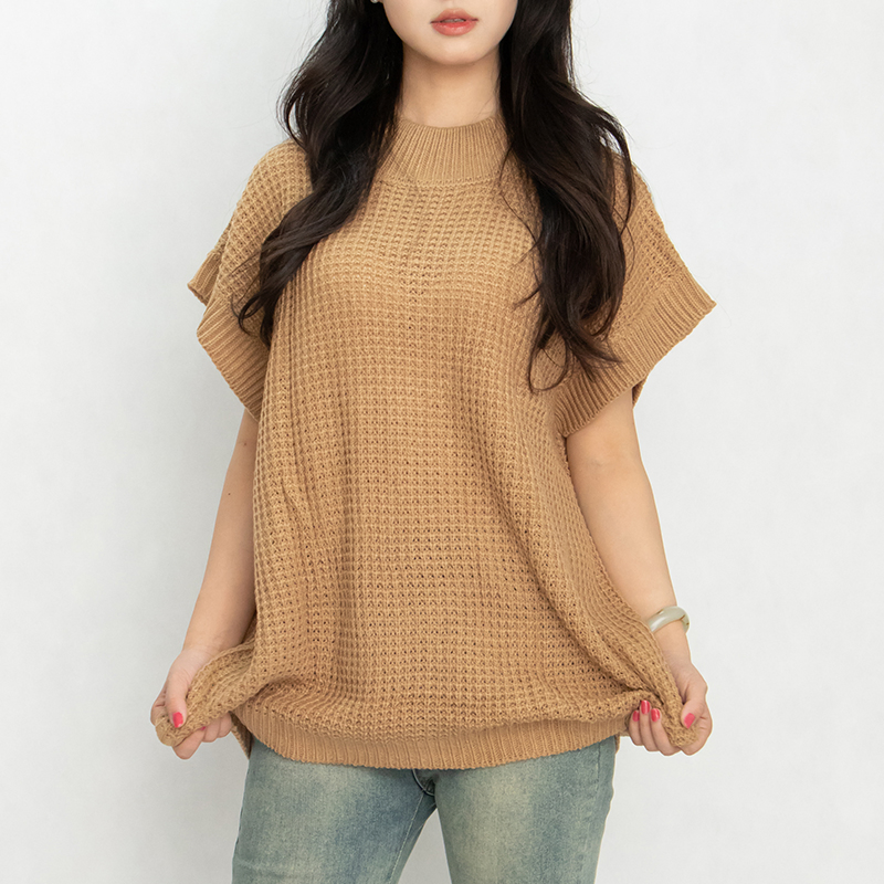 Suéter de Punto Ligero con Cuello Redondo y Logotipo Personalizado Para Mujer & amp;prime; s Jersey de Manga Corta con Alas de Murciélago y Cuello redondo