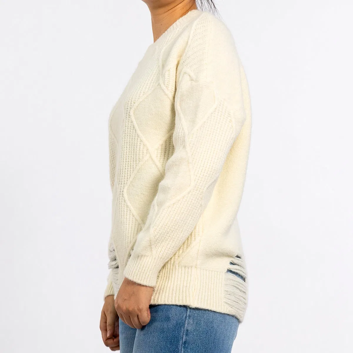 Jersey Beige con Textura Gráfica y Corte de Cuello Redondo