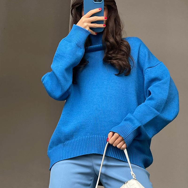 Suéter de cuello alto de Viscosa & amp; ndash; Ajuste Holgado & amp; amp; Diseño versátil en más de 6 Colores de moda, Sin cantidad limitada