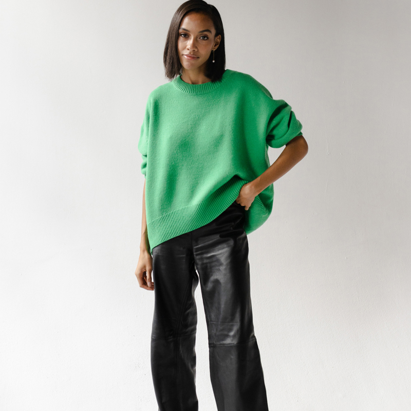 Suéter de Viscosa Holgado Moderno OEM y ODM-Jersey de cuello redondo para adultos, Estilo clásico acanalado en Varios colores, Sin MOQ