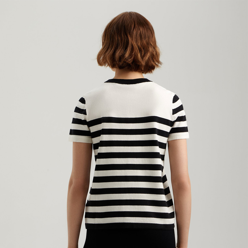 Suéter Informal de Manga Corta a Rayas para Mujer&amp;prime;Top de punto de Verano con Cuello Redondo &amp;ndash; Estilo Moderno