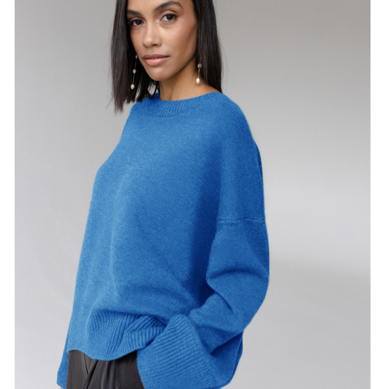 Suéter de Viscosa de cuello redondo Holgado al por mayor y al por menor para Mujer, Jersey elegante en Varios colores, Sin MOQ