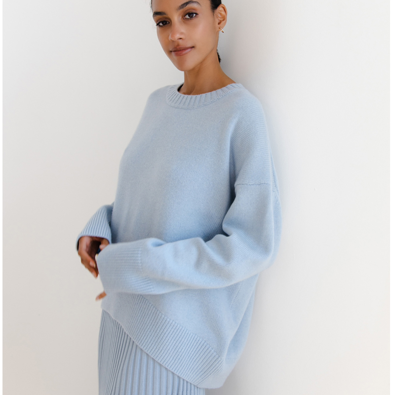 Suéter de Viscosa de Cuello Redondo de Color Puro para Mujer Casual al por mayor, Suéter de Viscosa de Estilo Suelto con Cuello Redondo para Mujer