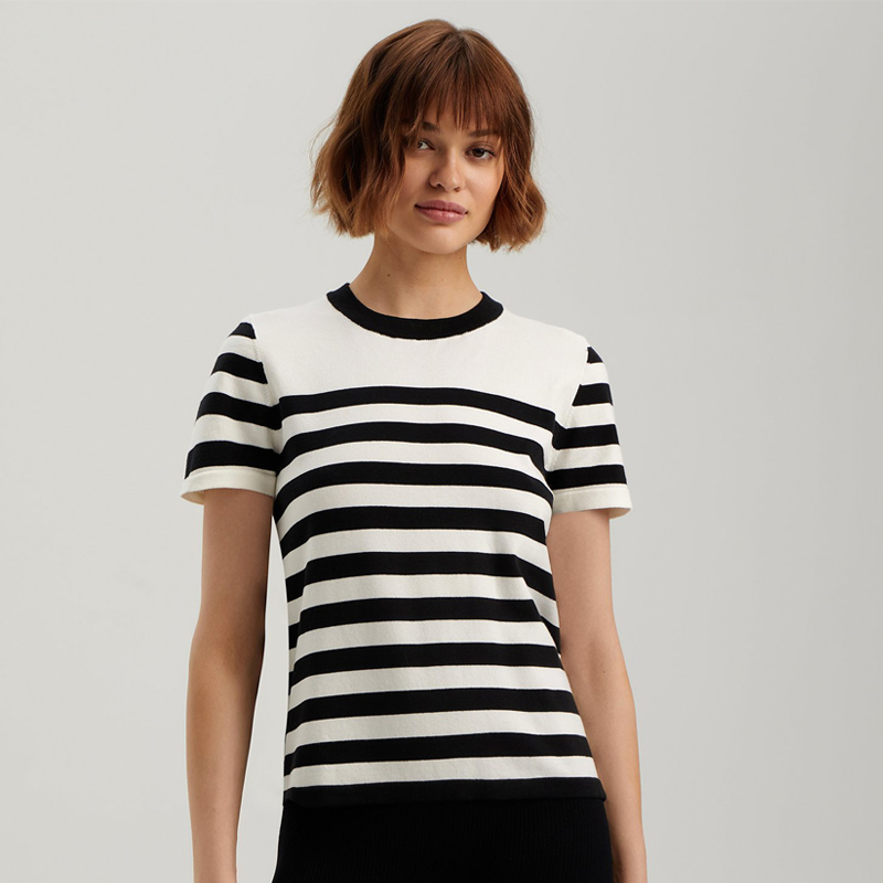 Suéter Informal de Manga Corta a Rayas para Mujer&amp;prime;Top de punto de Verano con Cuello Redondo &amp;ndash; Estilo Moderno