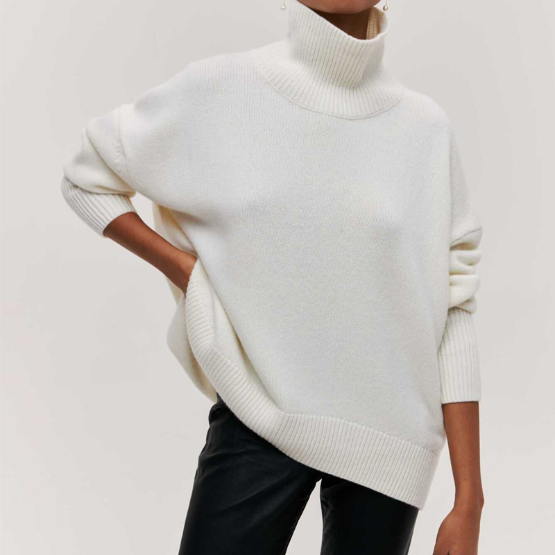 Suéter de punto Multicolor Elegante para Mujer con Cuello alto, Suéter de punto de estilo clásico Multicolor, Sin MOQ