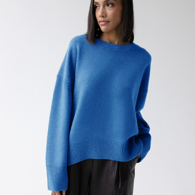 Suéter de Viscosa de Cuello Redondo de Color Puro para Mujer Casual al por mayor, Suéter de Viscosa de Estilo Suelto con Cuello Redondo para Mujer