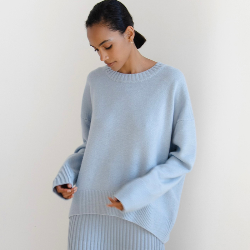 Suéter de Viscosa de Cuello Redondo de Color Puro para Mujer Casual al por mayor, Suéter de Viscosa de Estilo Suelto con Cuello Redondo para Mujer