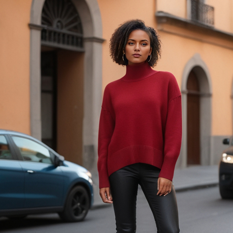 Top de cuello Alto de Manga Larga para Mujer de venta caliente, Suéter Casual de cuello falso para Mujer, Jersey de punto acanalado, Sin MOQ