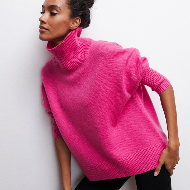 Suéter de punto Multicolor Elegante para Mujer con Cuello alto, Suéter de punto de estilo clásico Multicolor, Sin MOQ