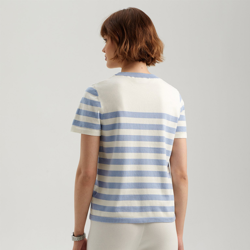 Suéter Informal de Manga Corta a Rayas para Mujer&prime;Top de punto de Verano con Cuello Redondo &ndash; Estilo Moderno