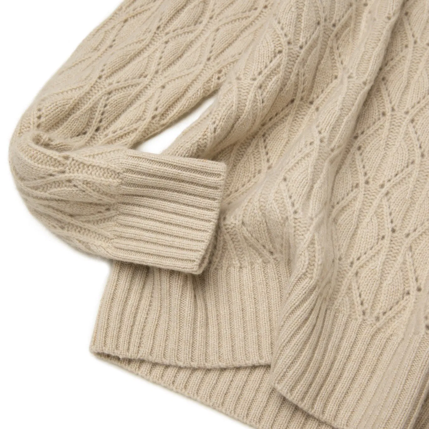 Jersey Clásico de punto de Pointelle Con Cuello en V Superpuesto Suave Suéter de Cachemira 100% Puro para Mujer