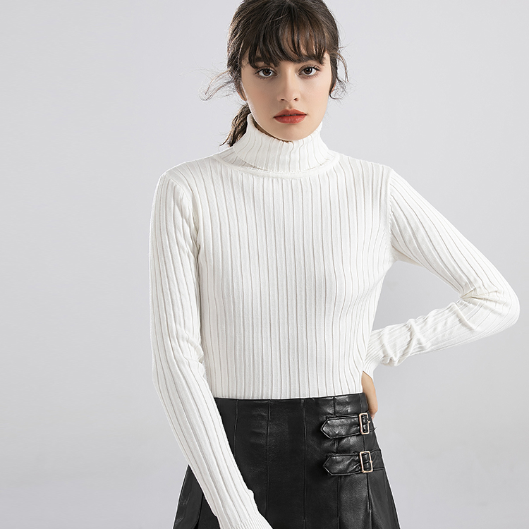 Suéter blanco del cuello de tortuga del Algodón de la Nueva Moda de la Venta Caliente del Ajuste 2025 para las mujeres